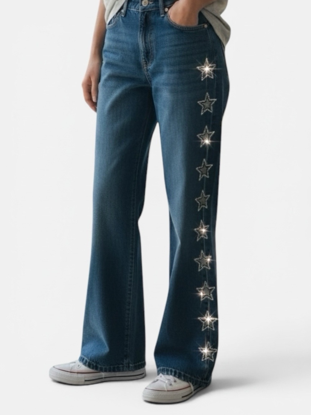 Alice + Olivia Rhinestone Star Leg Jeans Size 25 NWT